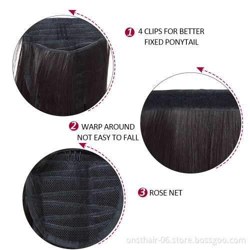 Straight And Kinky Curly Long Wavy Pocket Ponytail Wrap on Clip Hair In synthetic Hair Extension Pony Tail Fack Hair Eextension
